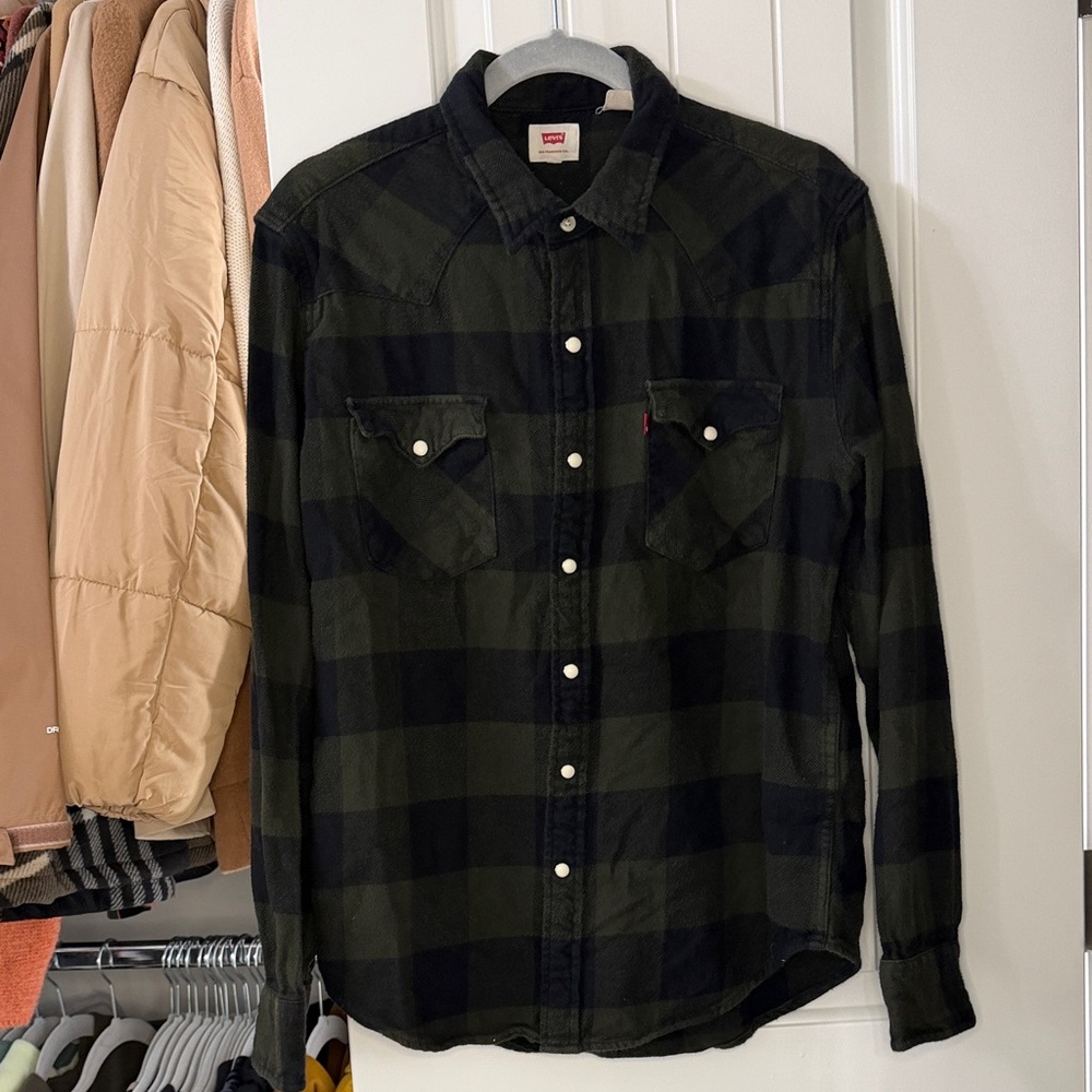Levi's Olive and Black Buffalo Plaid Button-Down Shirt